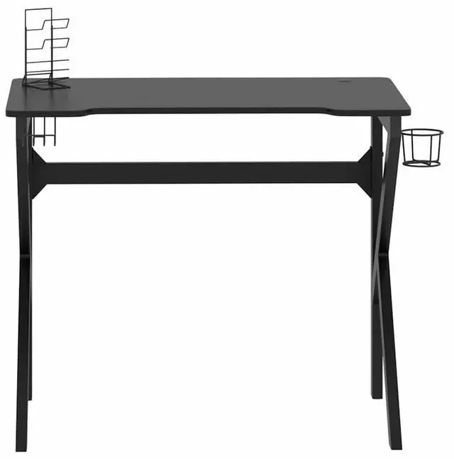 Alt view image 3 of 7 - vidaXL 35 Inch Gaming Desk with K-Shaped Legs, Ergonomic Computer Desk with Earphone & Controller Racks, Cup Holder, Sturdy PC Desk for Gamers and Home Office, Black