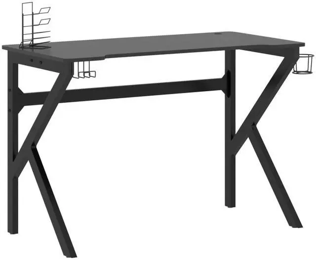 Alt view image 2 of 7 - vidaXL 43 Inch Gaming Desk with K-Shaped Legs, Ergonomic Computer Desk with Earphone & Controller Racks, Cup Holder, Sturdy PC Desk for Gamers and Home Office, Black