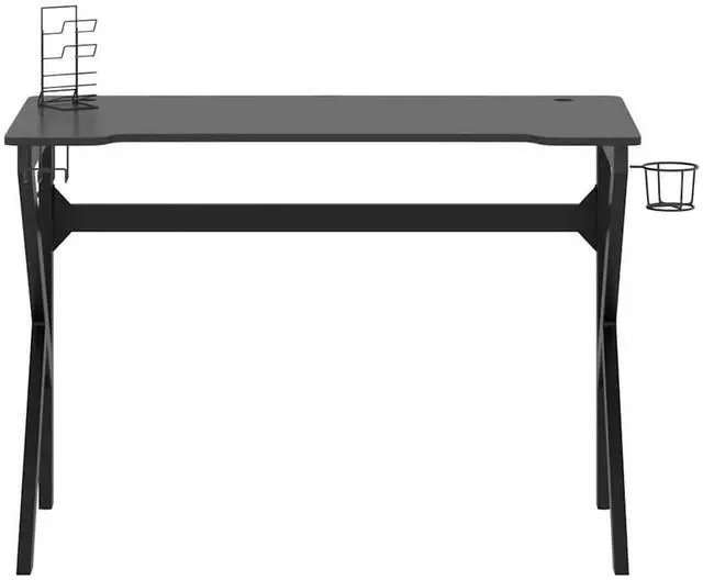 Alt view image 3 of 7 - vidaXL 43 Inch Gaming Desk with K-Shaped Legs, Ergonomic Computer Desk with Earphone & Controller Racks, Cup Holder, Sturdy PC Desk for Gamers and Home Office, Black
