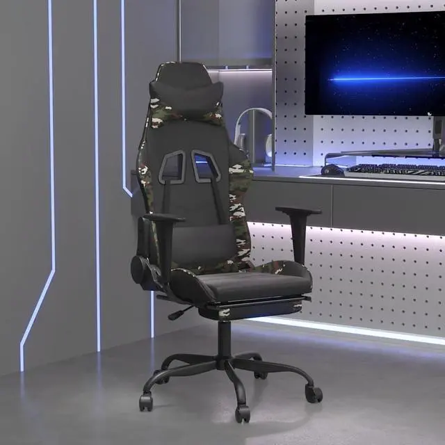 Main image of vidaXL Massage Gaming Chair with Footrest and Headrest, Black and Camouflage