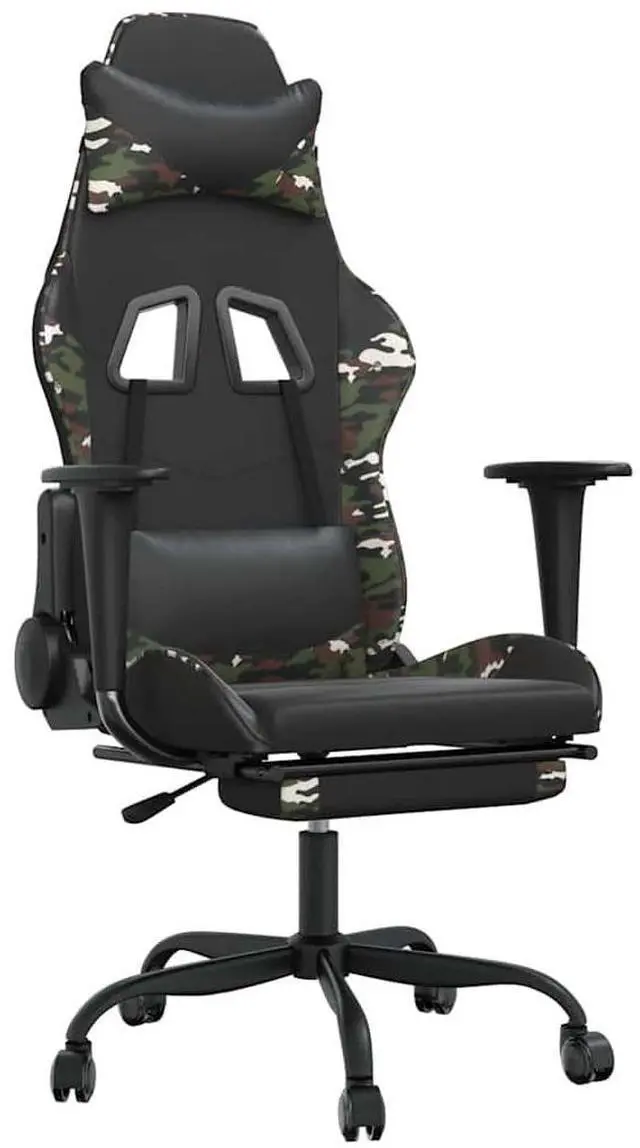 Alt view image 2 of 7 - vidaXL Massage Gaming Chair with Footrest and Headrest, Black and Camouflage