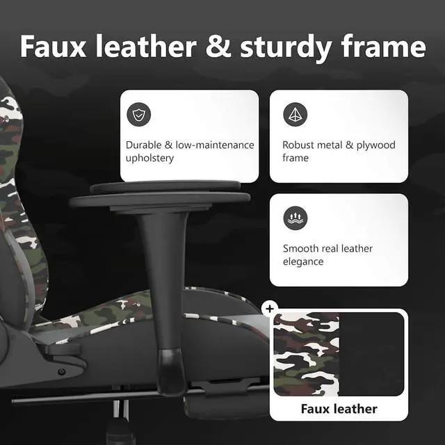 Alt view image 5 of 7 - vidaXL Massage Gaming Chair with Footrest and Headrest, Black and Camouflage