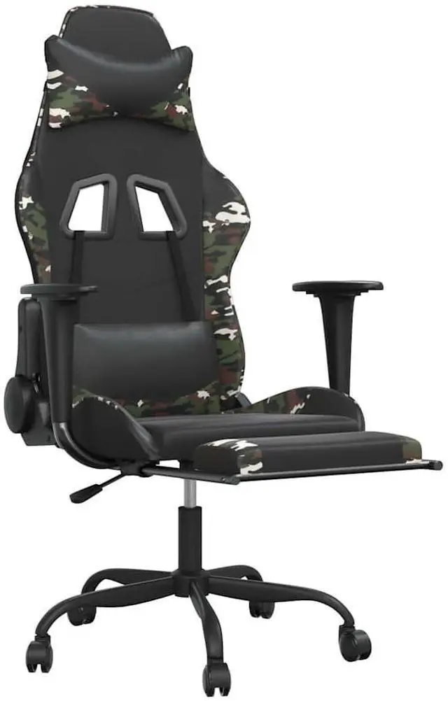 Alt view image 3 of 7 - vidaXL Massage Gaming Chair with Footrest and Headrest, Black and Camouflage