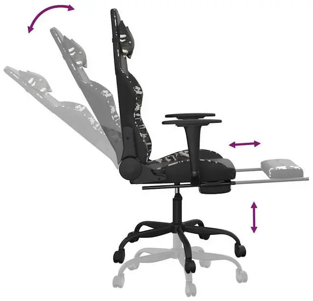 Alt view image 7 of 7 - vidaXL Massage Gaming Chair with Footrest and Headrest, Black and Camouflage