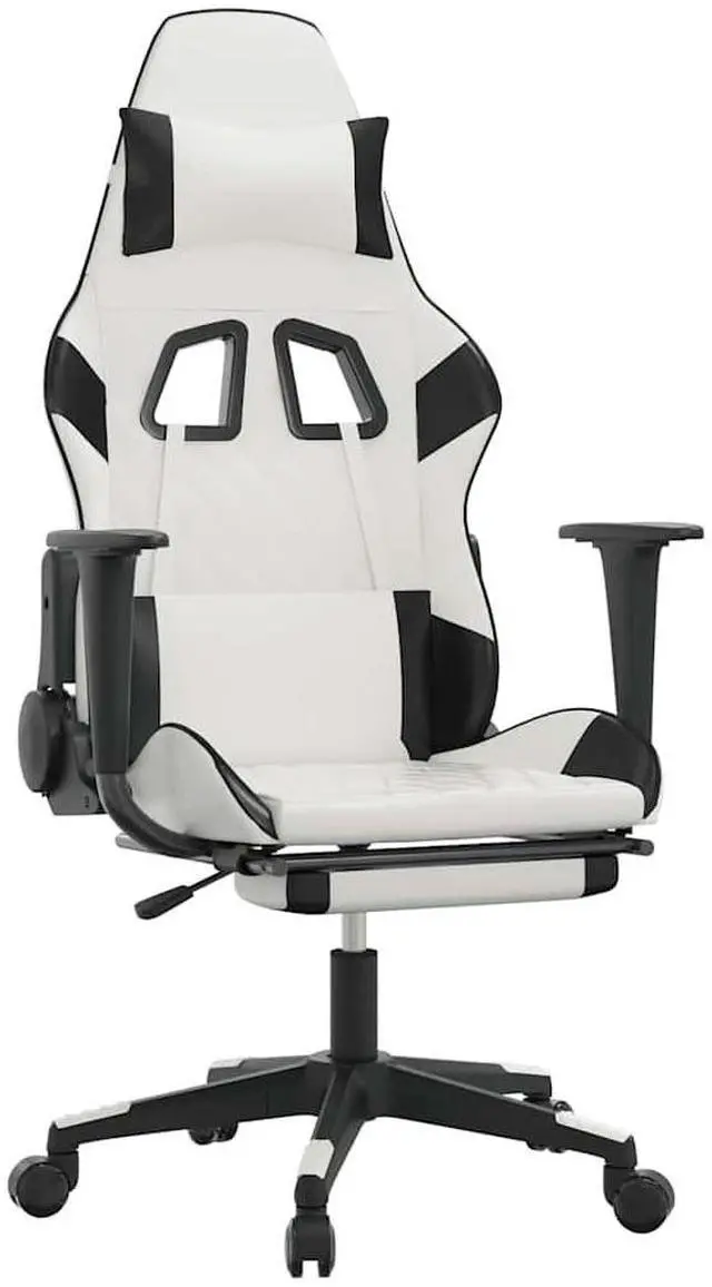 Alt view image 2 of 7 - vidaXL Massage Gaming Chair with Footrest and Headrest, White and Black