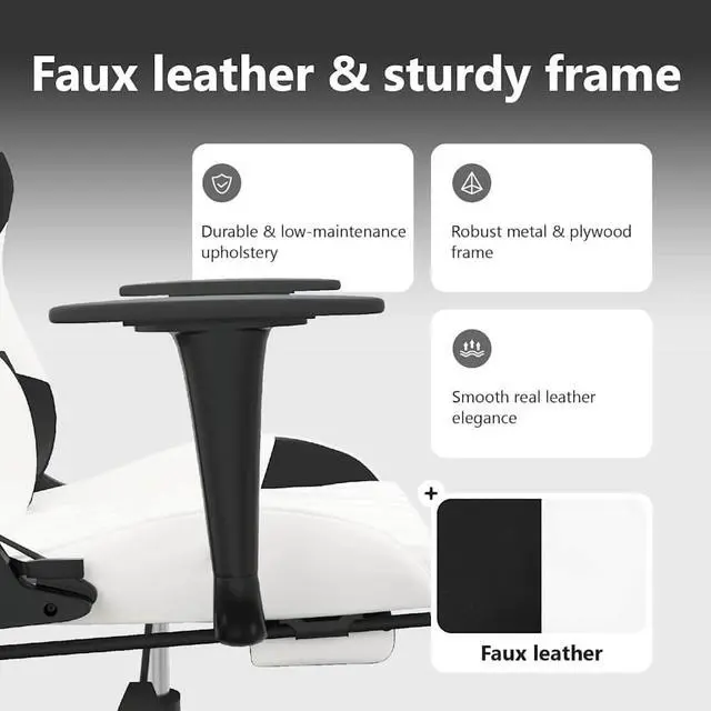 Alt view image 5 of 7 - vidaXL Massage Gaming Chair with Footrest and Headrest, White and Black