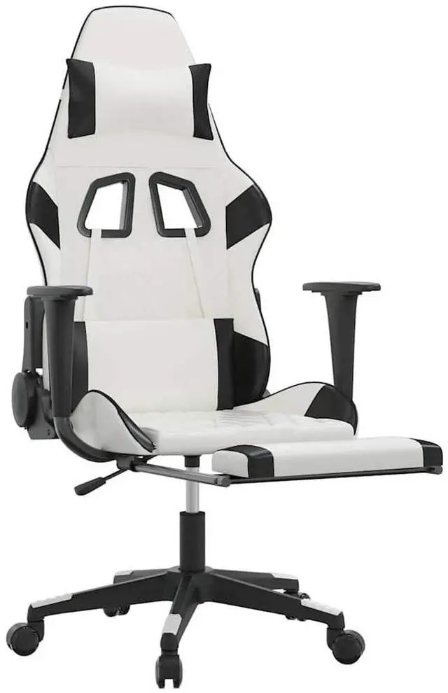 Alt view image 3 of 7 - vidaXL Massage Gaming Chair with Footrest and Headrest, White and Black
