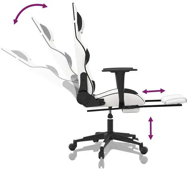 Alt view image 7 of 7 - vidaXL Massage Gaming Chair with Footrest and Headrest, White and Black