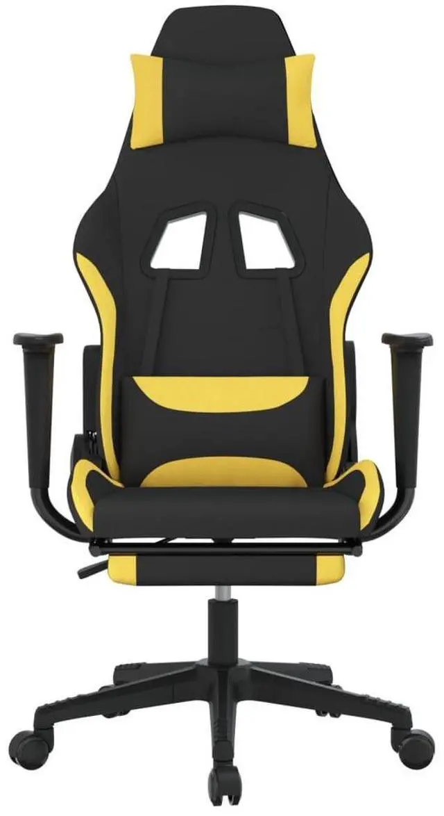 Alt view image 3 of 7 - vidaXL Massage Gaming Chair for Adult, Reclining Computer Chair with Footrest and Headrest, Height Adjustable Office Chair with 360°-Swivel Castors, Black and Yellow Fabric