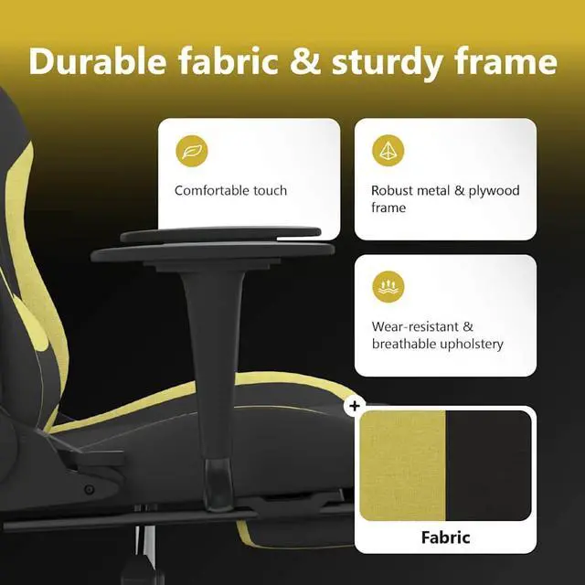 Alt view image 5 of 7 - vidaXL Massage Gaming Chair for Adult, Reclining Computer Chair with Footrest and Headrest, Height Adjustable Office Chair with 360°-Swivel Castors, Black and Light Green Fabric