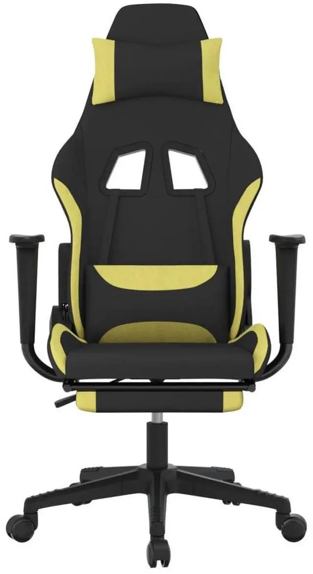 Alt view image 3 of 7 - vidaXL Massage Gaming Chair for Adult, Reclining Computer Chair with Footrest and Headrest, Height Adjustable Office Chair with 360°-Swivel Castors, Black and Light Green Fabric
