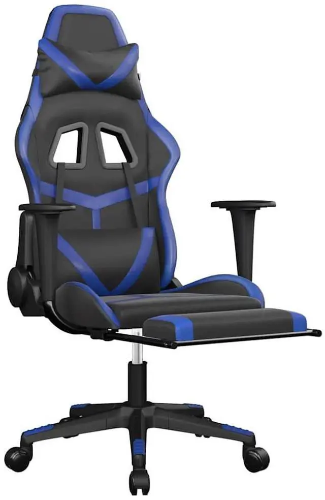 Alt view image 3 of 7 - vidaXL Massage Gaming Chair with Footrest and Headrest, Black and Blue