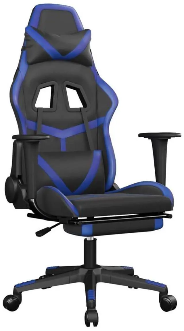 Alt view image 2 of 7 - vidaXL Massage Gaming Chair with Footrest and Headrest, Black and Blue