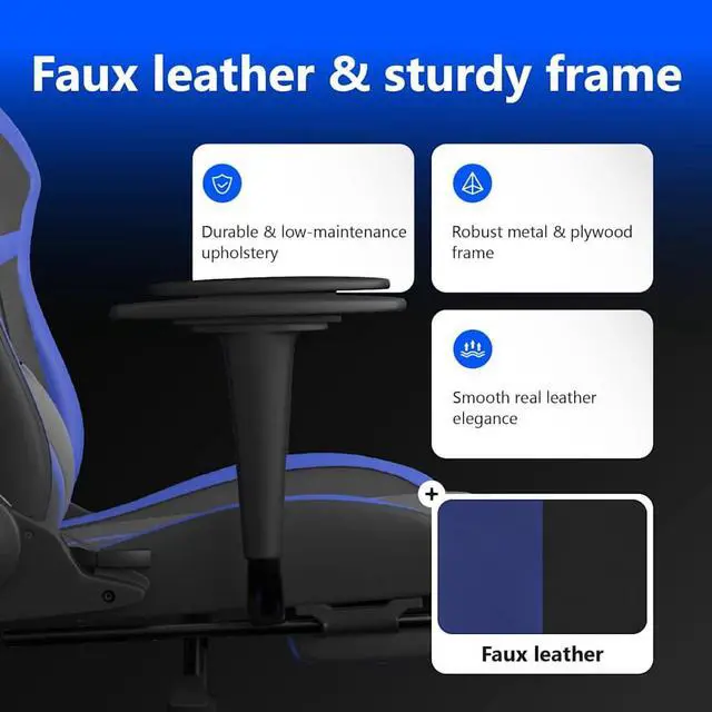 Alt view image 5 of 7 - vidaXL Massage Gaming Chair with Footrest and Headrest, Black and Blue