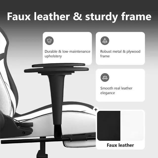 Alt view image 5 of 7 - vidaXL Massage Gaming Chair with Footrest and Headrest, White and Black
