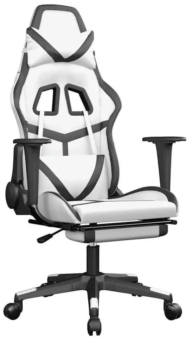 Alt view image 2 of 7 - vidaXL Massage Gaming Chair with Footrest and Headrest, White and Black