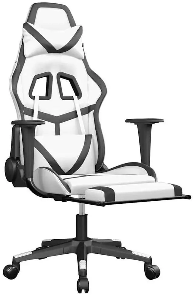Alt view image 3 of 7 - vidaXL Massage Gaming Chair with Footrest and Headrest, White and Black