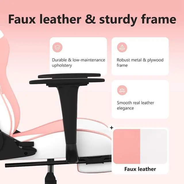 Alt view image 5 of 7 - vidaXL Massage Gaming Chair with Footrest and Headrest, White and Pink