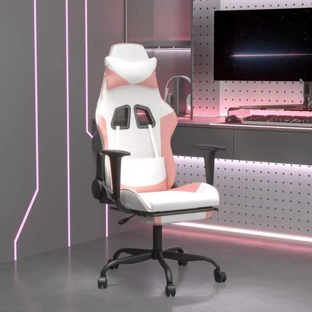Main image of vidaXL Massage Gaming Chair with Footrest and Headrest, White and Pink