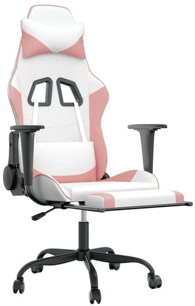Alt view image 3 of 7 - vidaXL Massage Gaming Chair with Footrest and Headrest, White and Pink