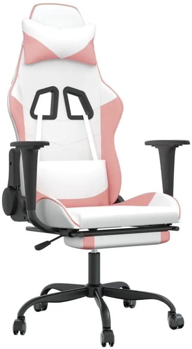 Alt view image 2 of 7 - vidaXL Massage Gaming Chair with Footrest and Headrest, White and Pink