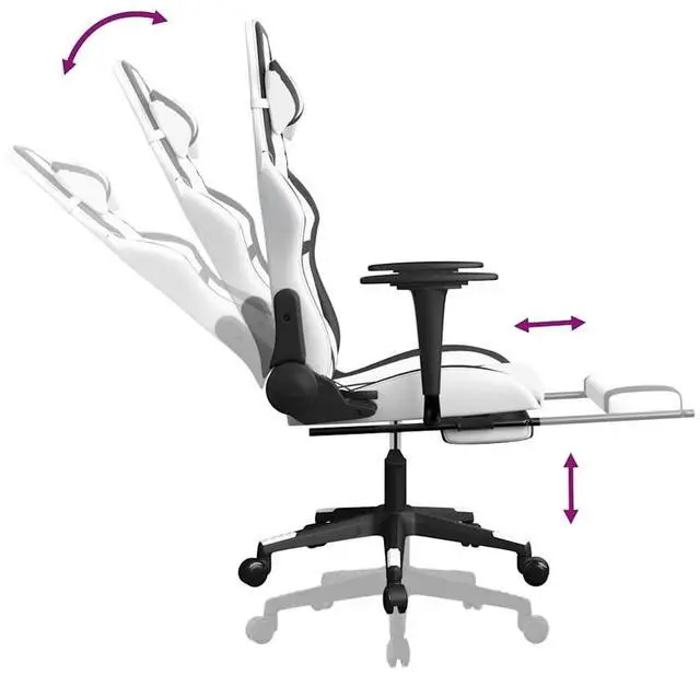 Alt view image 7 of 7 - vidaXL Massage Gaming Chair with Footrest and Headrest, White and Black