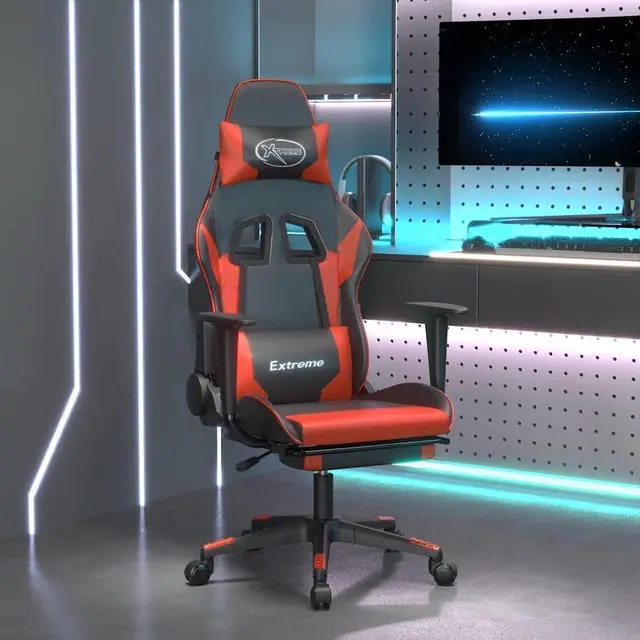 Main image of vidaXL Massage Gaming Chair with Footrest and Headrest, Black and Red