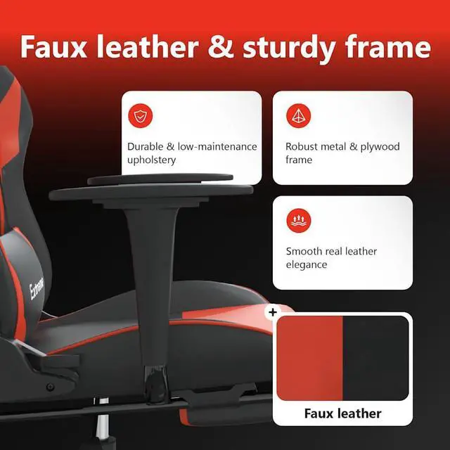 Alt view image 5 of 7 - vidaXL Massage Gaming Chair with Footrest and Headrest, Black and Red