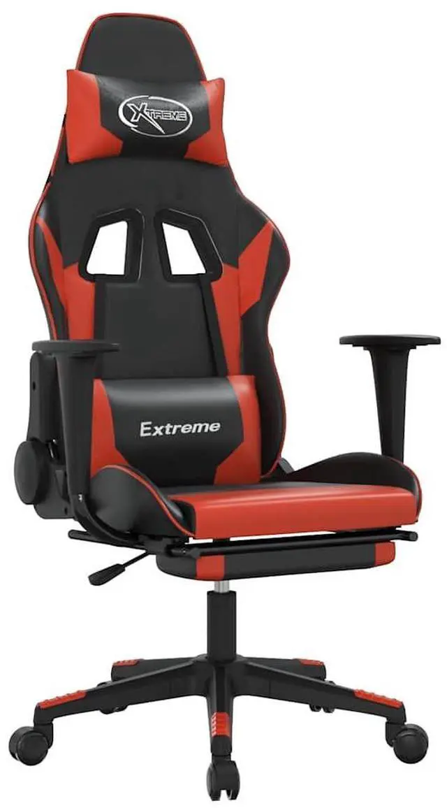 Alt view image 2 of 7 - vidaXL Massage Gaming Chair with Footrest and Headrest, Black and Red