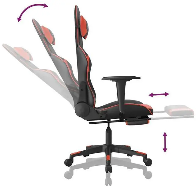 Alt view image 7 of 7 - vidaXL Massage Gaming Chair with Footrest and Headrest, Black and Red