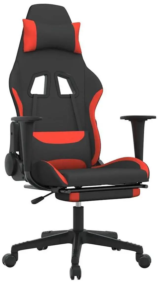 Alt view image 2 of 7 - vidaXL Massage Gaming Chair for Adult, Reclining Computer Chair with Footrest and Headrest, Height Adjustable Office Chair with 360°-Swivel Castors, Black and Red Fabric