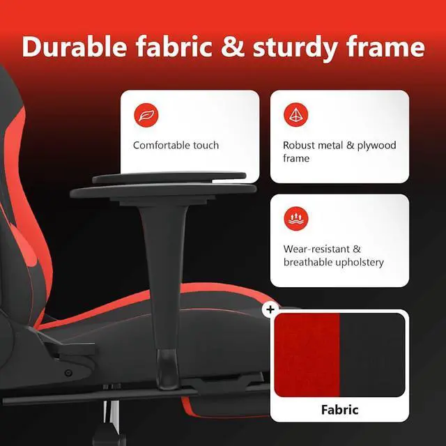 Alt view image 5 of 7 - vidaXL Massage Gaming Chair for Adult, Reclining Computer Chair with Footrest and Headrest, Height Adjustable Office Chair with 360°-Swivel Castors, Black and Red Fabric