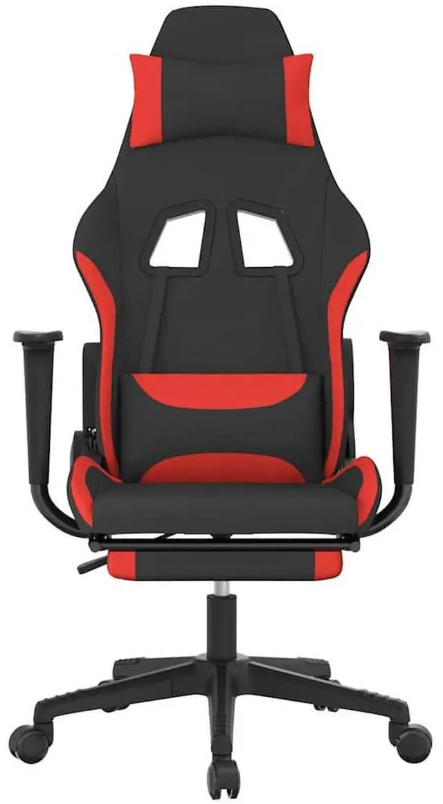 Alt view image 3 of 7 - vidaXL Massage Gaming Chair for Adult, Reclining Computer Chair with Footrest and Headrest, Height Adjustable Office Chair with 360°-Swivel Castors, Black and Red Fabric