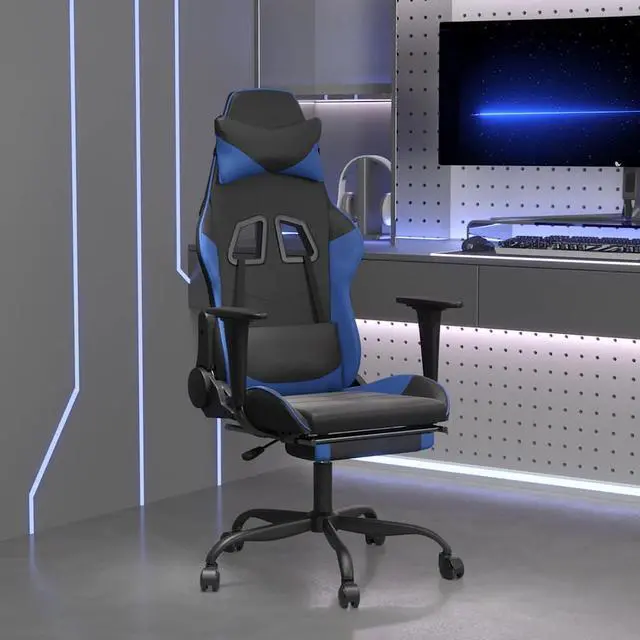Main image of vidaXL Massage Gaming Chair with Footrest and Headrest, Black and Blue