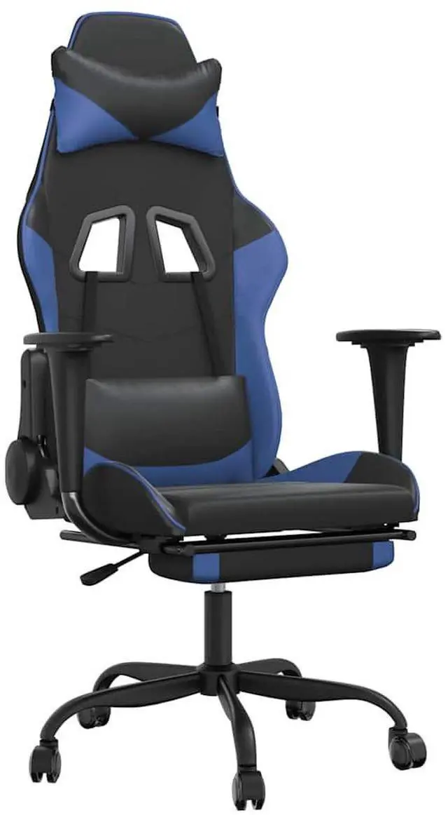 Alt view image 2 of 7 - vidaXL Massage Gaming Chair with Footrest and Headrest, Black and Blue