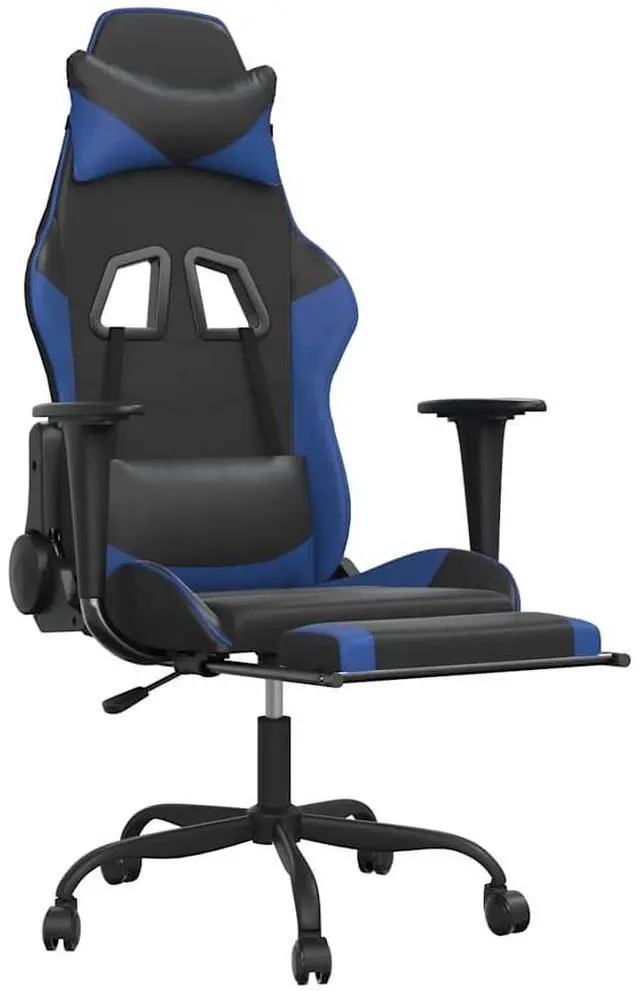 Alt view image 3 of 7 - vidaXL Massage Gaming Chair with Footrest and Headrest, Black and Blue