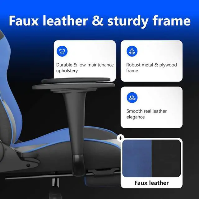 Alt view image 5 of 7 - vidaXL Massage Gaming Chair with Footrest and Headrest, Black and Blue