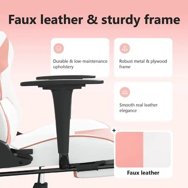 Alt view image 5 of 7 - vidaXL Massage Gaming Chair with Footrest and Headrest, White and Pink
