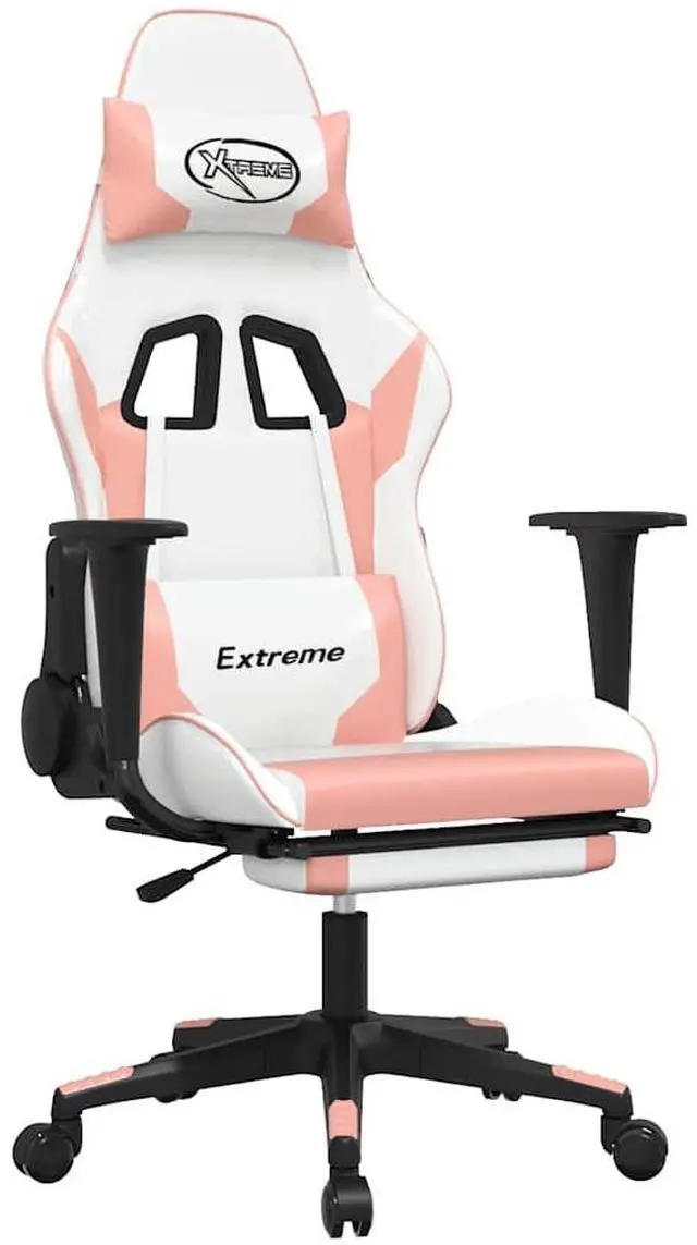Alt view image 2 of 7 - vidaXL Massage Gaming Chair with Footrest and Headrest, White and Pink