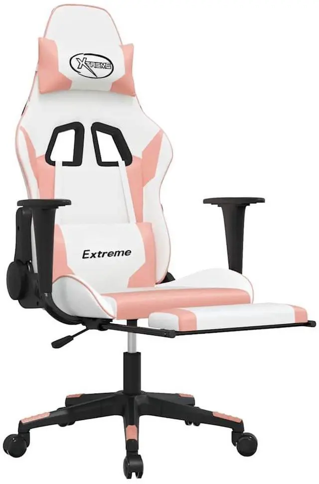 Alt view image 3 of 7 - vidaXL Massage Gaming Chair with Footrest and Headrest, White and Pink