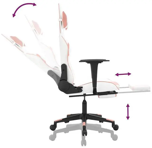 Alt view image 7 of 7 - vidaXL Massage Gaming Chair with Footrest and Headrest, White and Pink