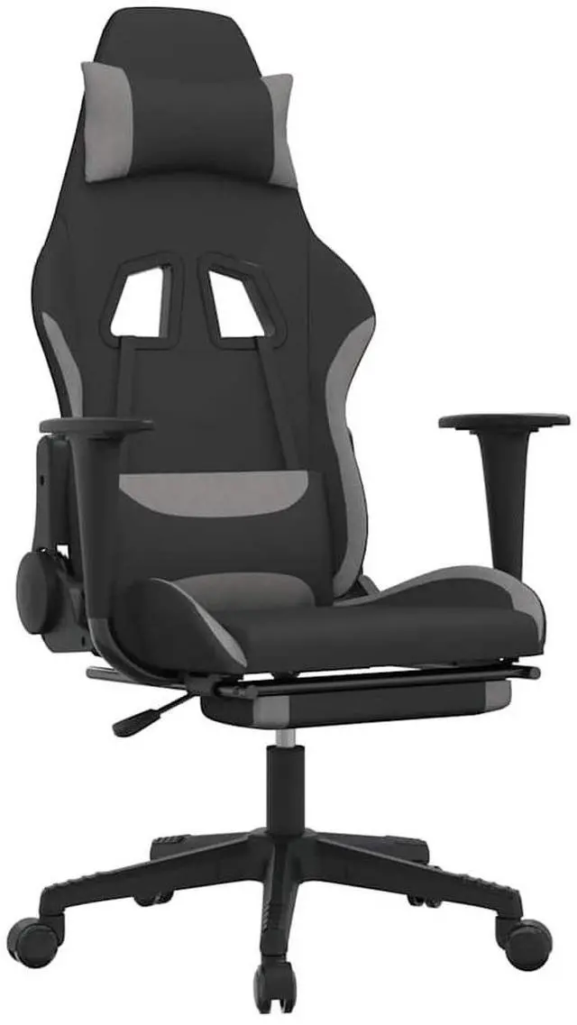 Alt view image 2 of 7 - vidaXL Massage Gaming Chair for Adult, Reclining Computer Chair with Footrest and Headrest, Height Adjustable Office Chair with 360°-Swivel Castors, Black and Light Grey Fabric