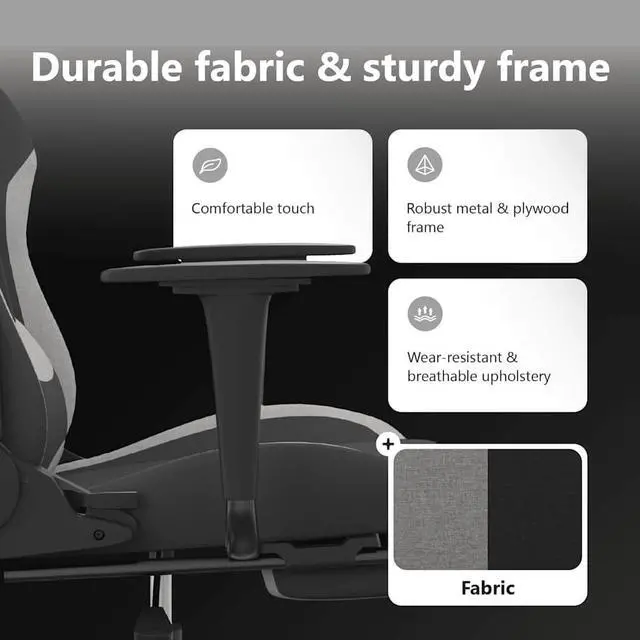 Alt view image 5 of 7 - vidaXL Massage Gaming Chair for Adult, Reclining Computer Chair with Footrest and Headrest, Height Adjustable Office Chair with 360°-Swivel Castors, Black and Light Grey Fabric