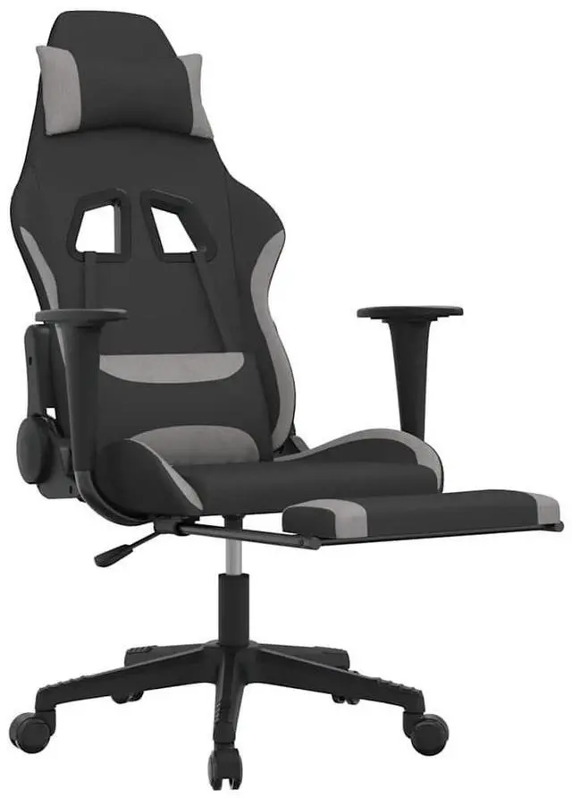 Alt view image 6 of 7 - vidaXL Massage Gaming Chair for Adult, Reclining Computer Chair with Footrest and Headrest, Height Adjustable Office Chair with 360°-Swivel Castors, Black and Light Grey Fabric