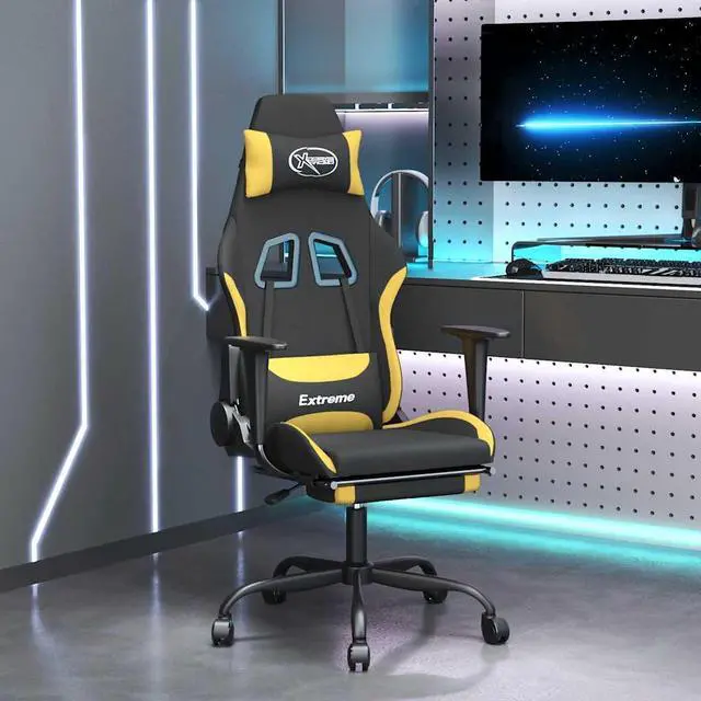 Main image of vidaXL Massage Gaming Chair with Footrest and Headrest, Black and Yellow