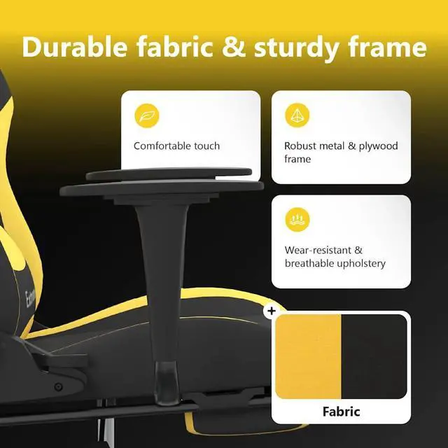 Alt view image 5 of 7 - vidaXL Massage Gaming Chair with Footrest and Headrest, Black and Yellow