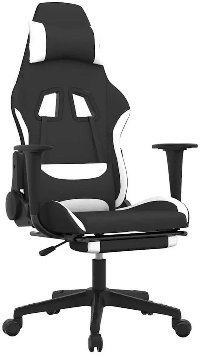 Alt view image 2 of 7 - vidaXL Massage Gaming Chair with Footrest and Headrest, Black and White