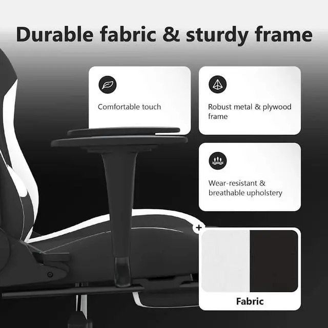 Alt view image 5 of 7 - vidaXL Massage Gaming Chair with Footrest and Headrest, Black and White