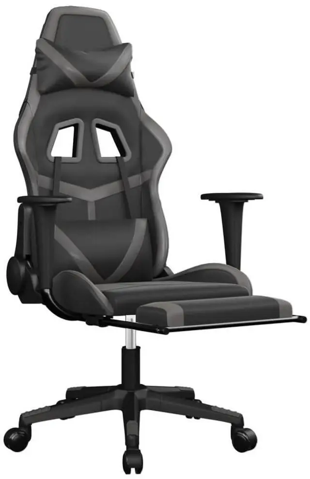Alt view image 3 of 7 - vidaXL Massage Gaming Chair with Footrest and Headrest, Black and Grey