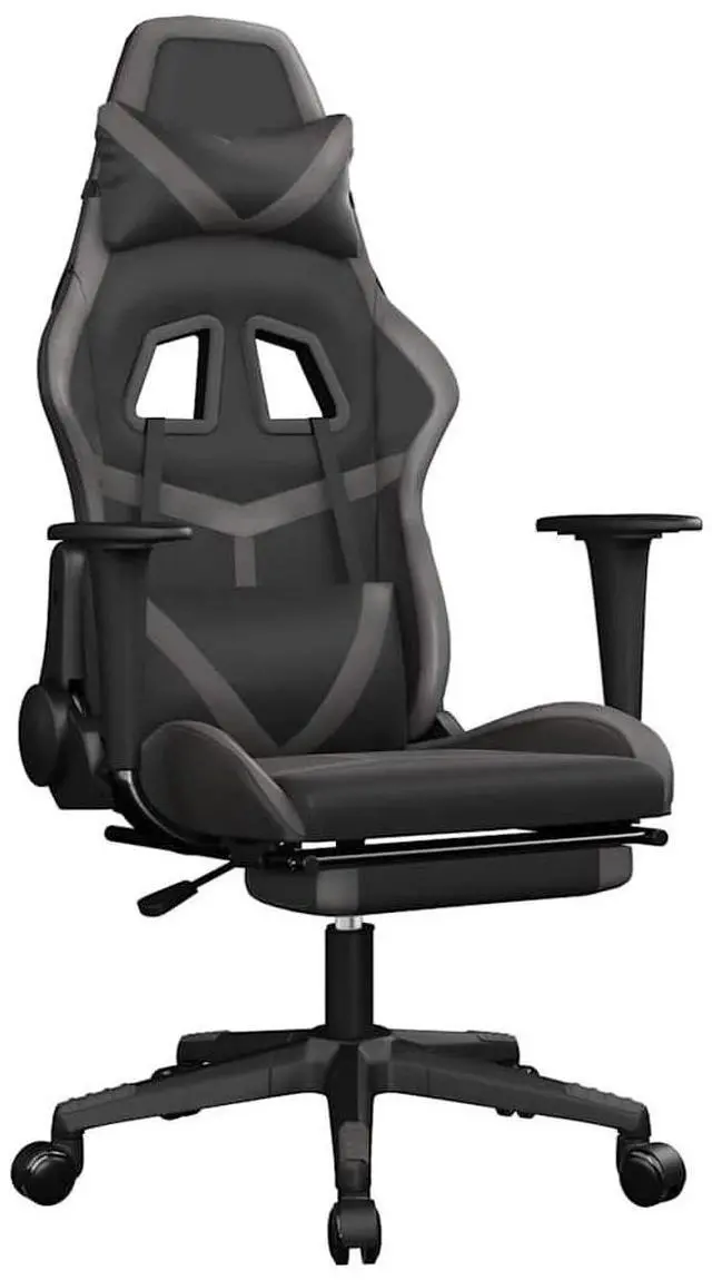Alt view image 2 of 7 - vidaXL Massage Gaming Chair with Footrest and Headrest, Black and Grey